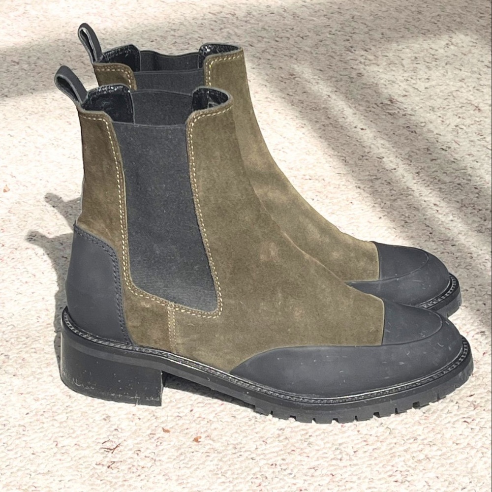 Napoleoni Italy Green Suede Chelsea Lug Boots Sz EU 38 US 7.5 Quality Like New